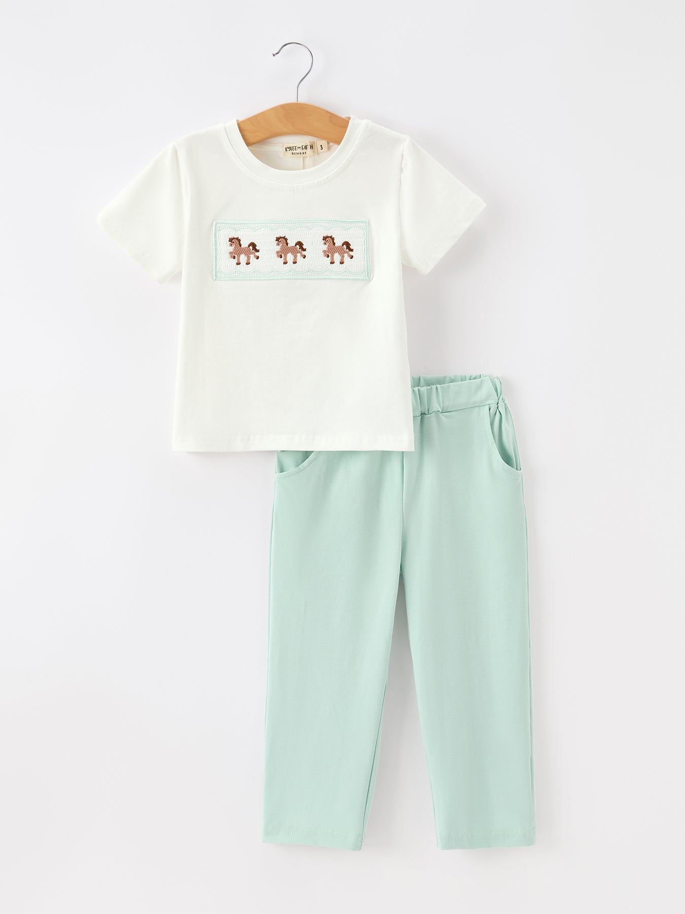 Three Little Tots Western Horse Embroidery Boys Set T Shirt Pants Outfit
