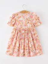 Peach Bow Smocked Floral Girl Dress