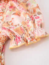 Peach Bow Smocked Floral Girl Dress