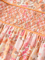 Peach Bow Smocked Floral Girl Dress