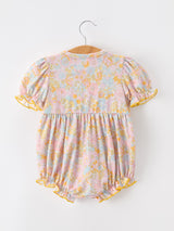 Three Little Tots Yellow Bow Smocked Floral Baby Bubble, additional product photo