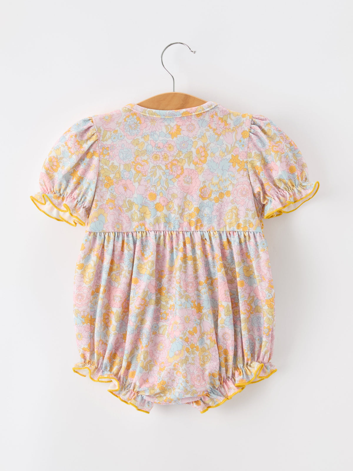 Three Little Tots Yellow Bow Smocked Floral Baby Bubble, additional product photo