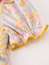 Three Little Tots Yellow Bow Smocked Floral Baby Bubble, additional view