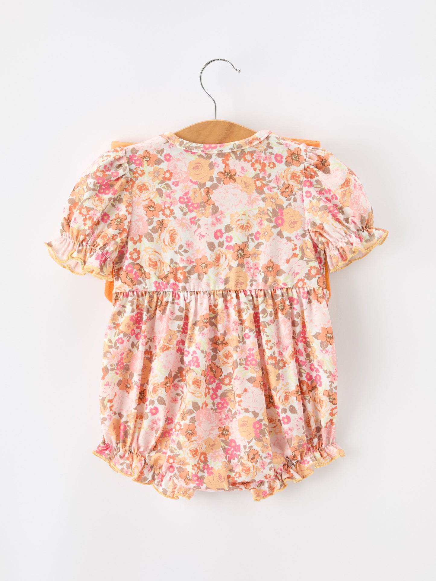 Peach Bow Smocked Floral Baby Bubble