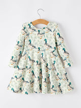 Three Little Tots Girls Duck Print Dress Long Sleeve Twirl Dress, additional product photo