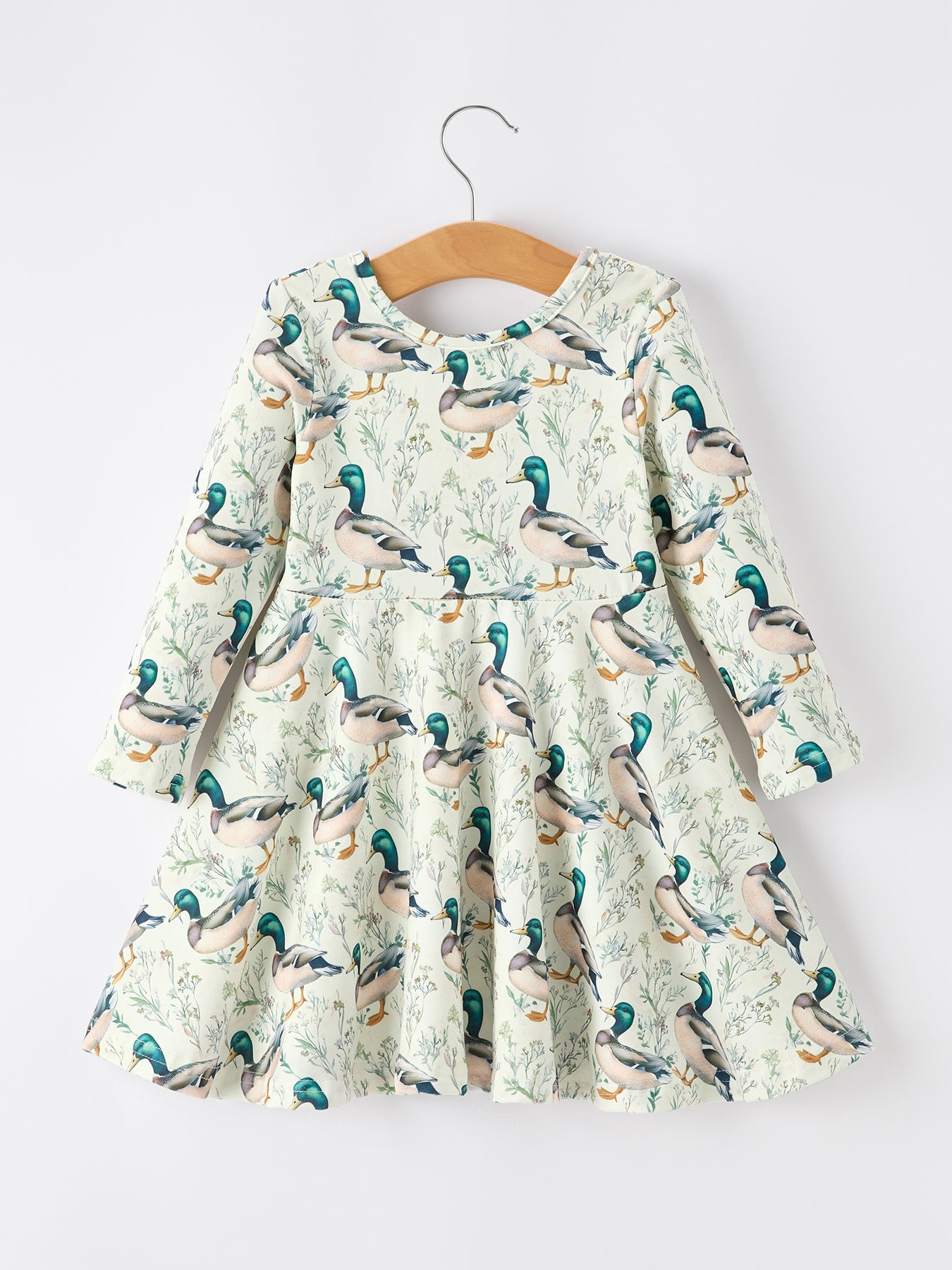 Three Little Tots Girls Duck Print Dress Long Sleeve Twirl Dress, additional product photo