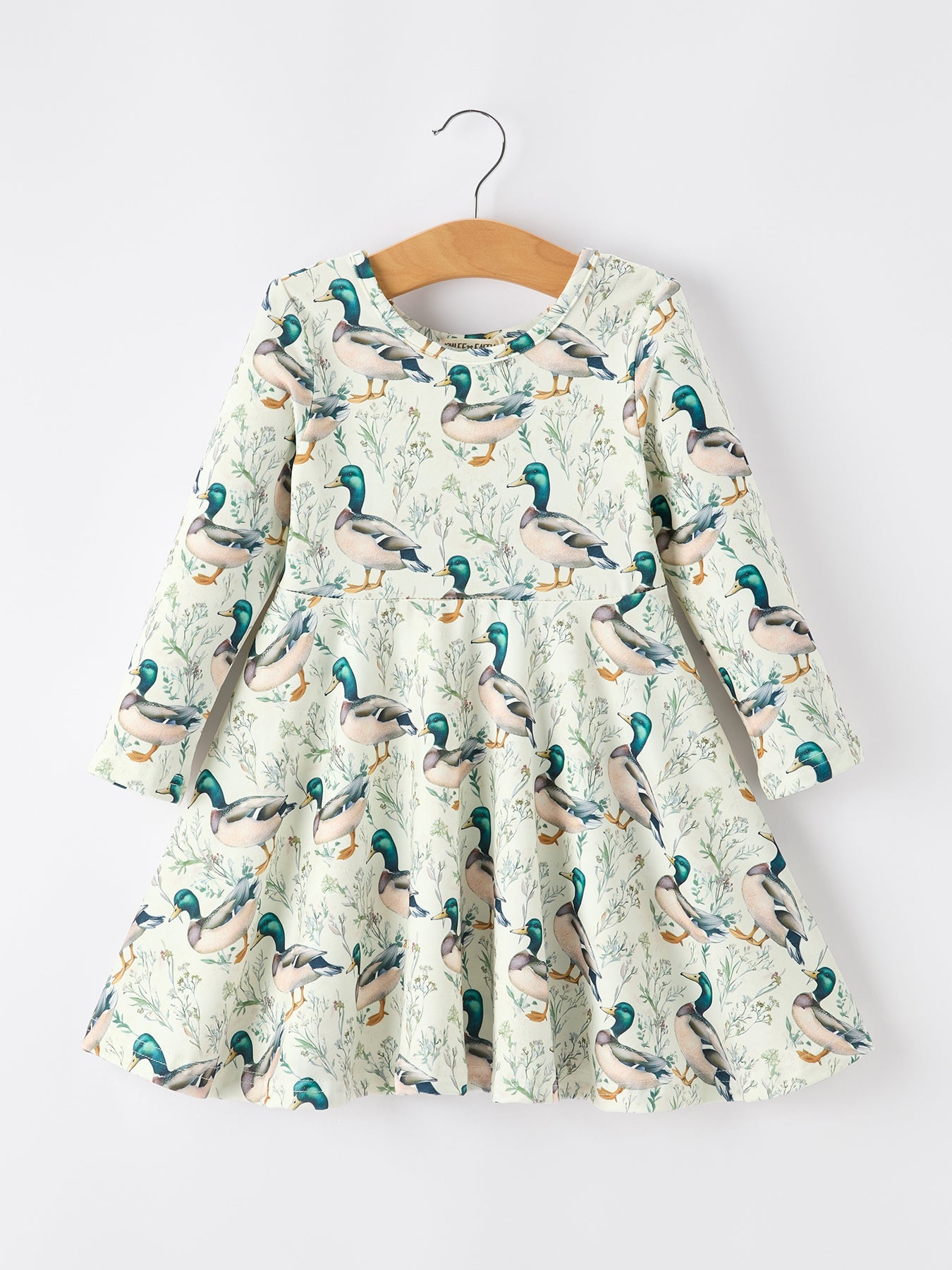 Three Little Tots Girls Duck Print Dress Long Sleeve Twirl Dress