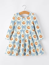Three Little Tots Halloween Thanksgiving Pumpkin Bow Girls Dress Long Sleeve, additional product photo