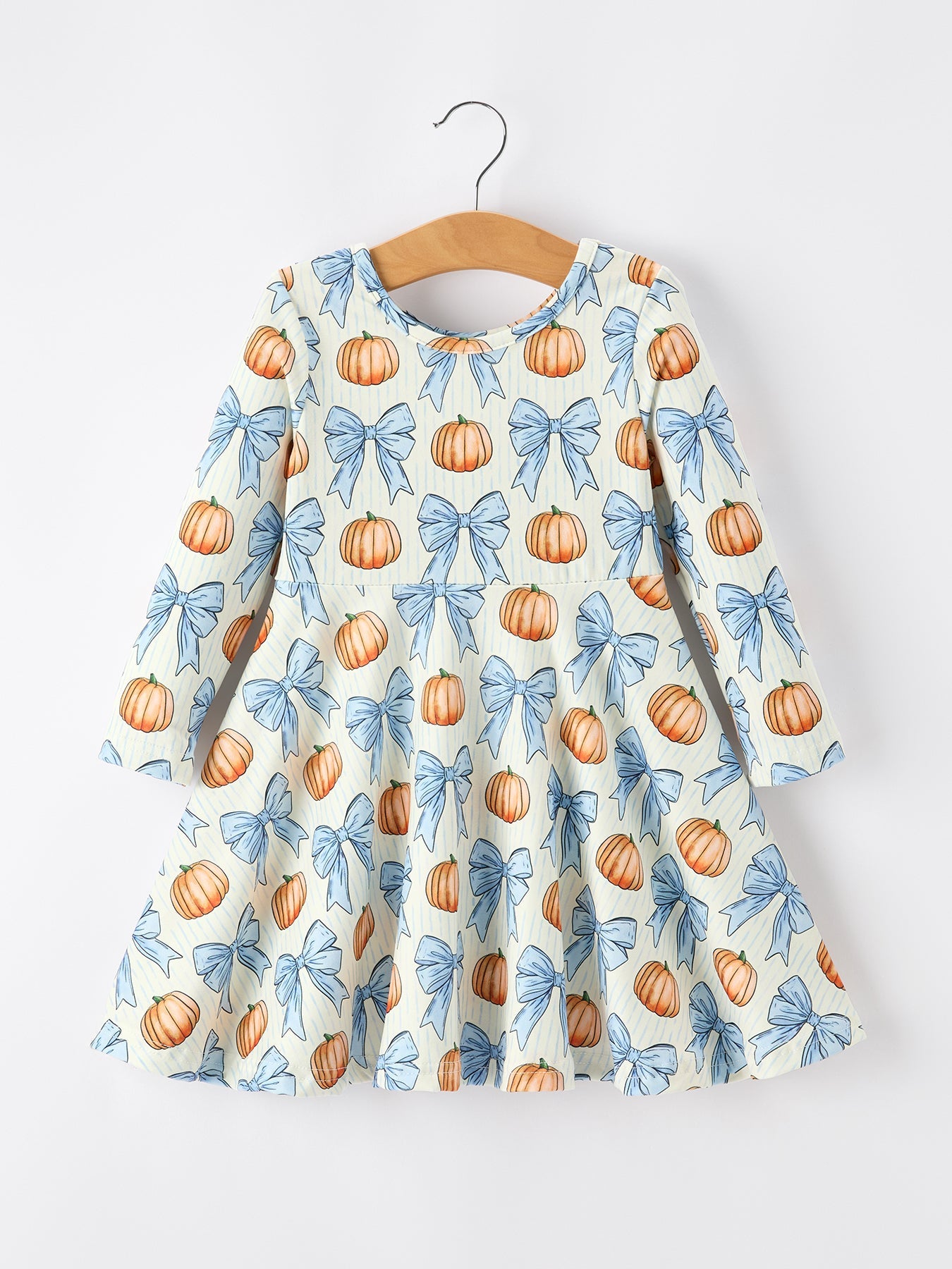 Three Little Tots Halloween Thanksgiving Pumpkin Bow Girls Dress Long Sleeve, additional product photo