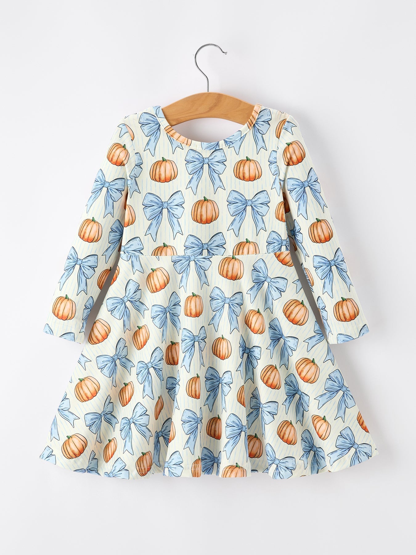 Three Little Tots Halloween Thanksgiving Pumpkin Bow Girls Dress Long Sleeve