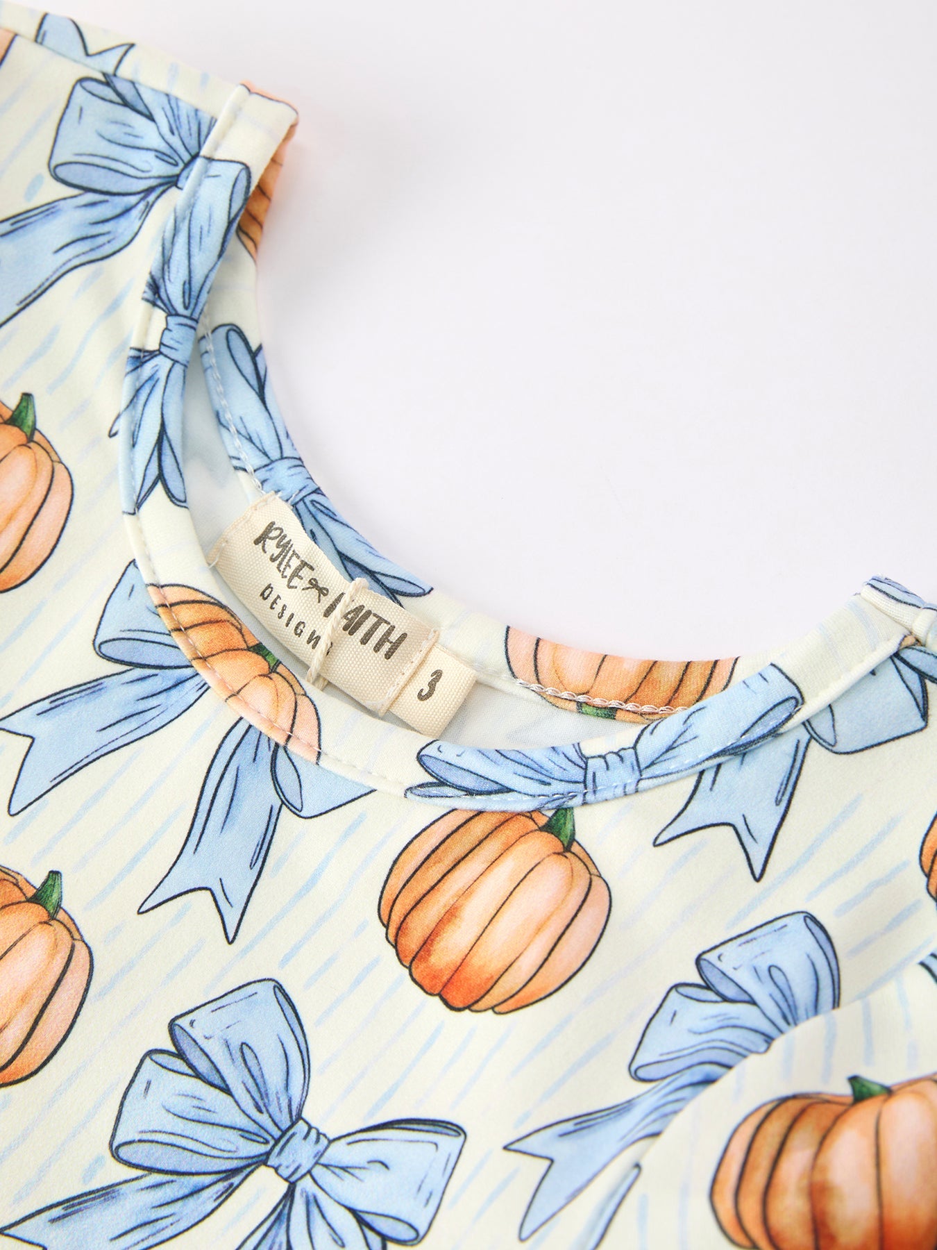 Three Little Tots Halloween Thanksgiving Pumpkin Bow Girls Dress Long Sleeve, alternate angle