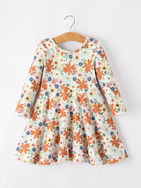 Fall Floral Girls Dress Long Sleeve Twirl Dress