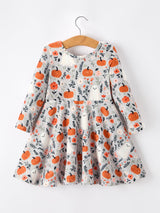 Three Little Tots Halloween Pumpkin Ghost Girls Dress Long Sleeve Twirl Dress, additional product photo