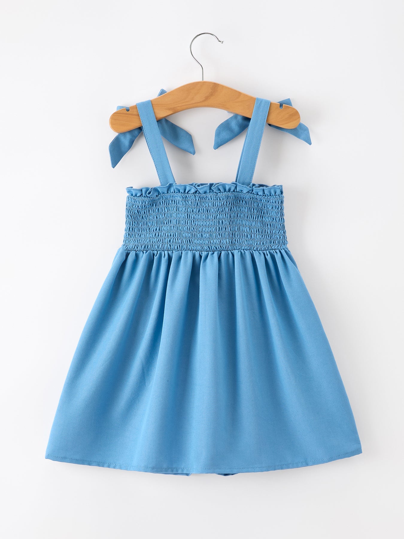 Summer Bow Girls Dress Smocked Strap Dress Bow Applique