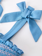 Summer Bow Girls Dress Smocked Strap Dress Bow Applique