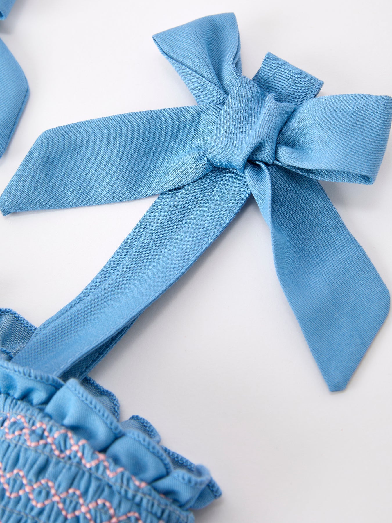 Summer Bow Girls Dress Smocked Strap Dress Bow Applique