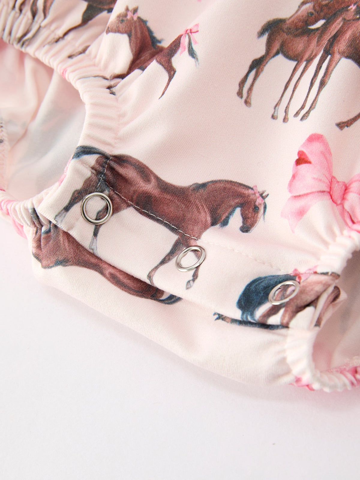 Three Little Tots Western Horse Smocked Girls Romper Bow Ruffle Short Sleeve, extra product detail