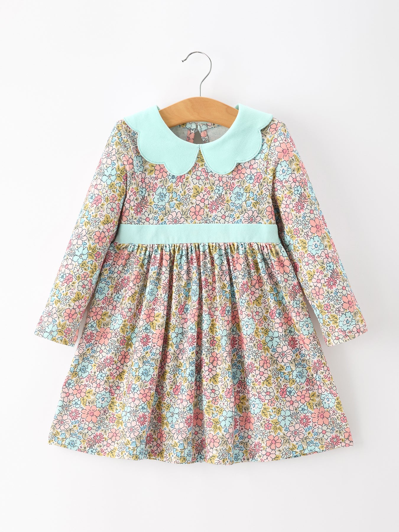 Three Little Tots Mint Floral Girl Dress Petals Collar