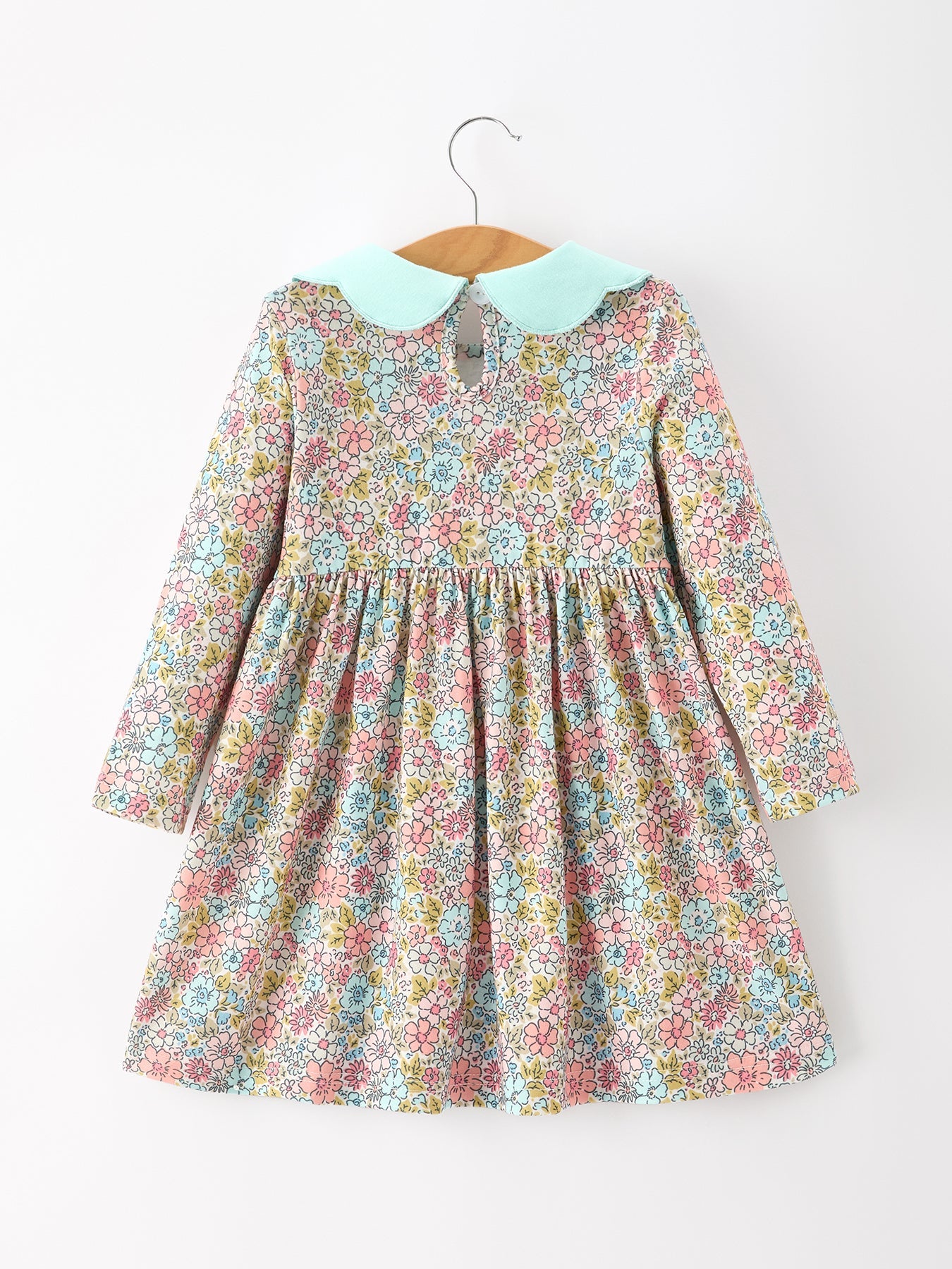 Three Little Tots Mint Floral Girl Dress Petals Collar, additional product photo