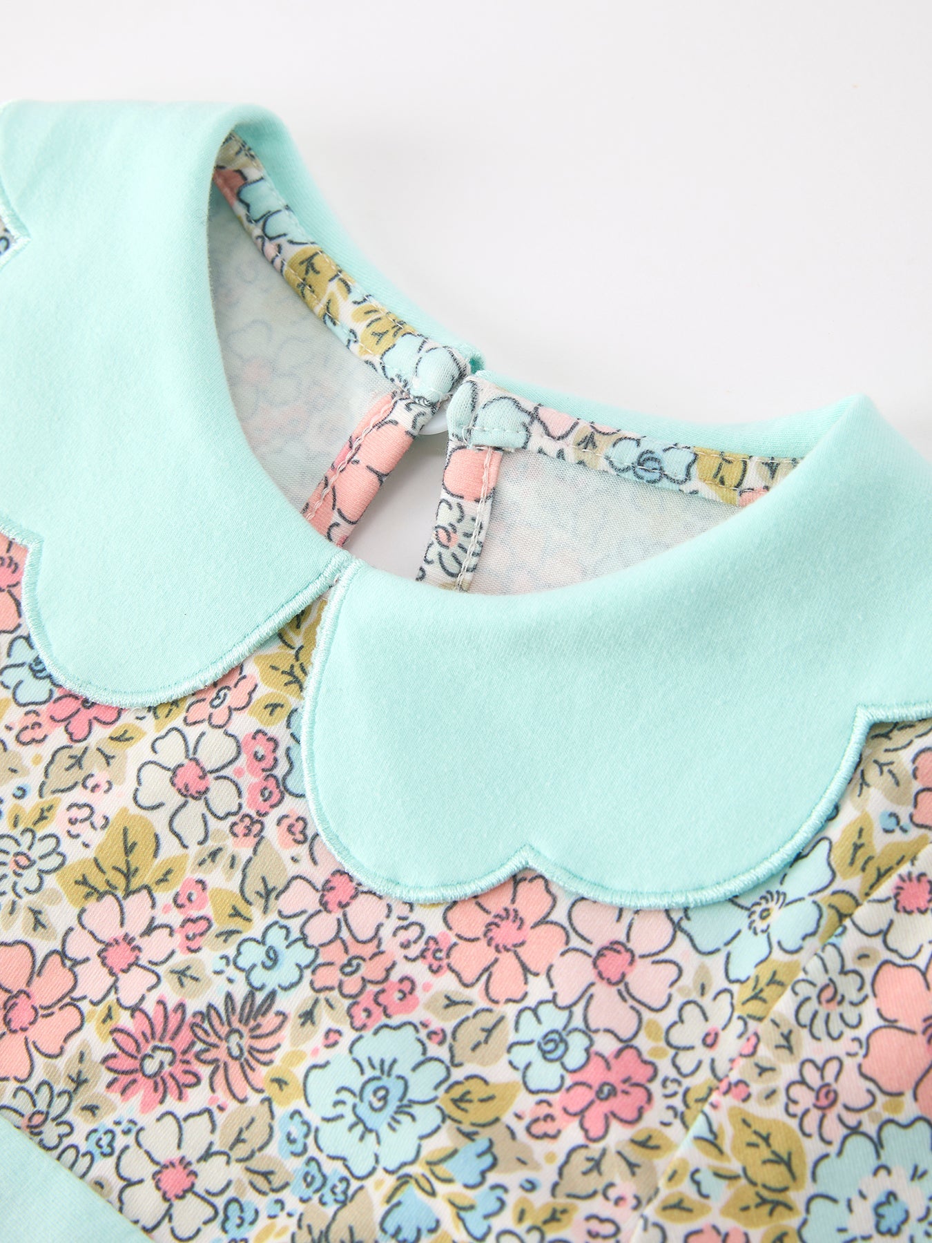 Three Little Tots Mint Floral Girl Dress Petals Collar, alternate angle
