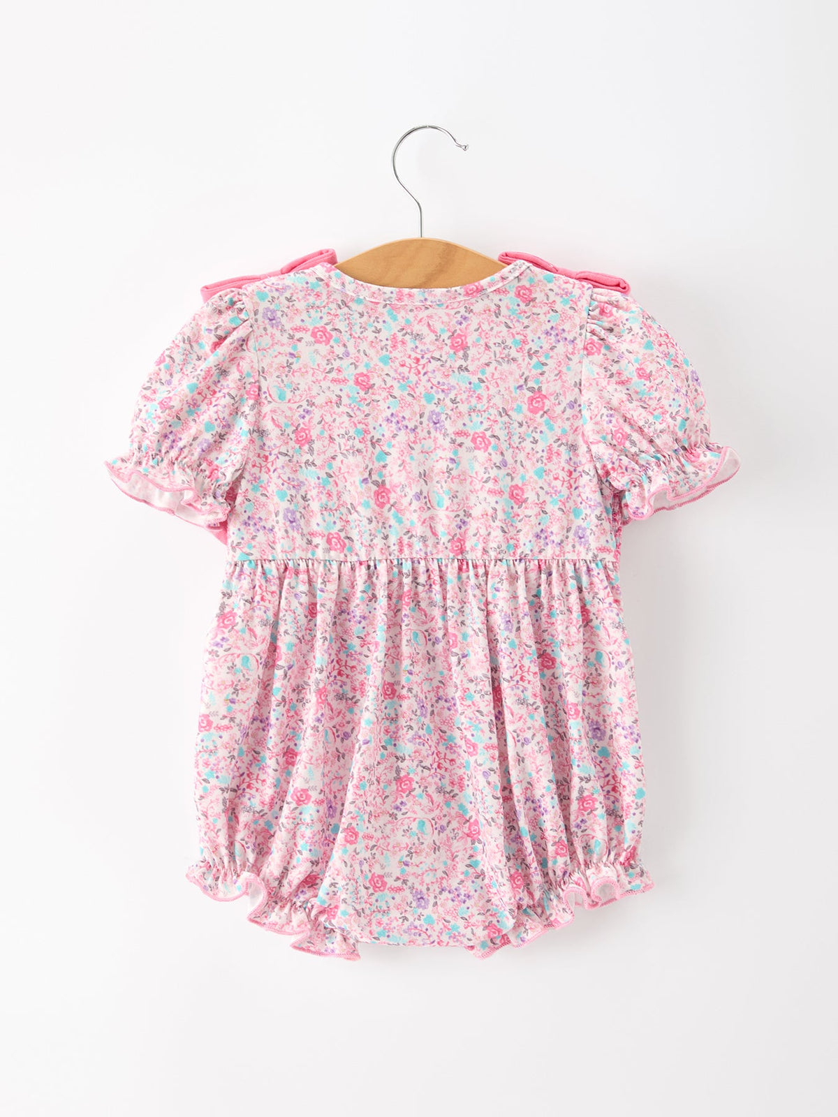 Three Little Tots Pink Bow Smocked Floral Baby Bubble, additional product photo
