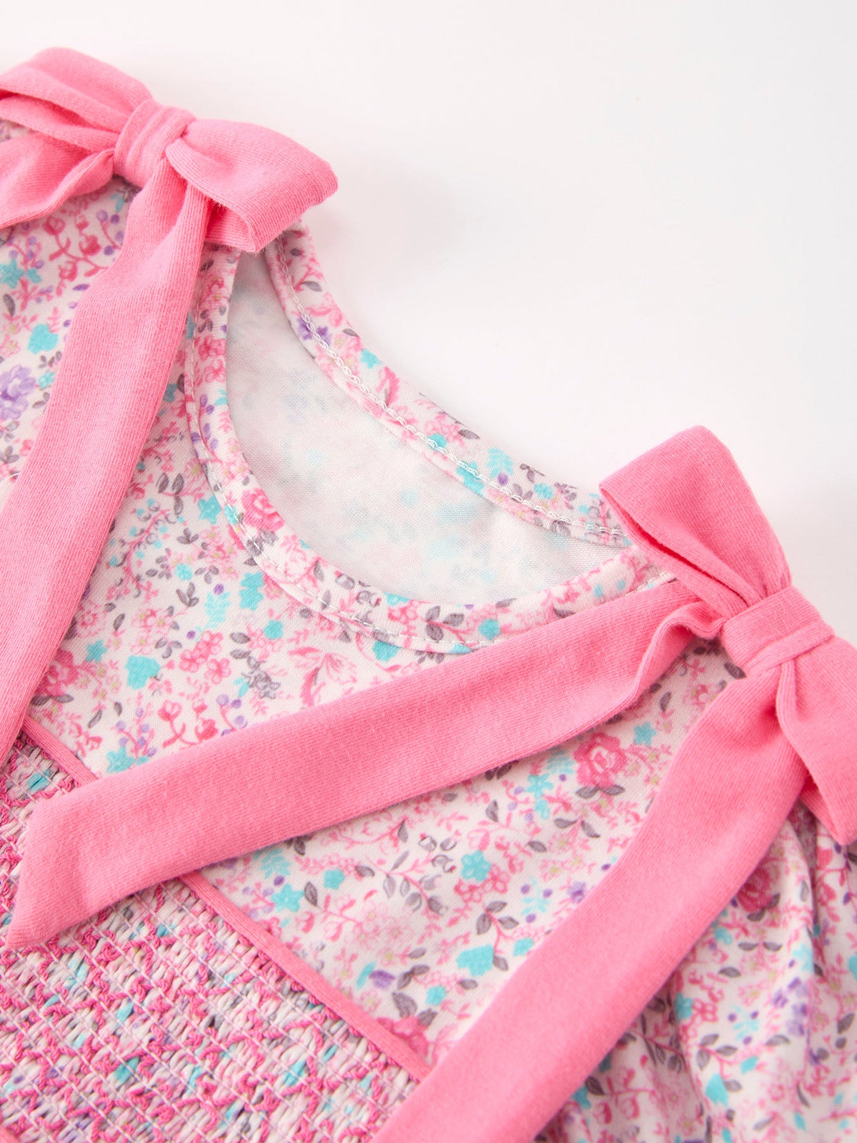 Three Little Tots Pink Bow Smocked Floral Baby Bubble, alternate angle