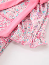 Three Little Tots Pink Bow Smocked Floral Baby Bubble, additional view