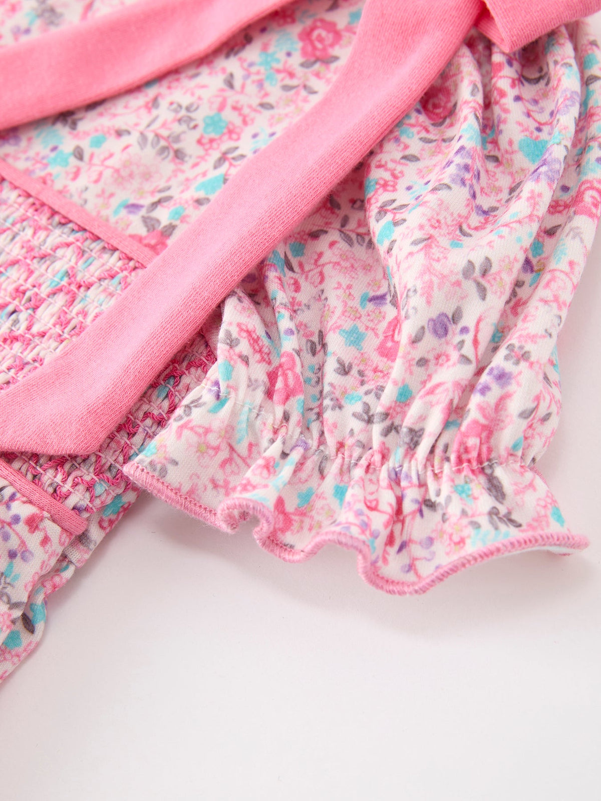 Three Little Tots Pink Bow Smocked Floral Baby Bubble, additional view
