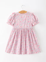 Pink Bow Smocked Floral Girl Dress