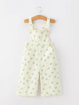 Girls Floral Print Lace Trim Wide Leg Jumpsuit
