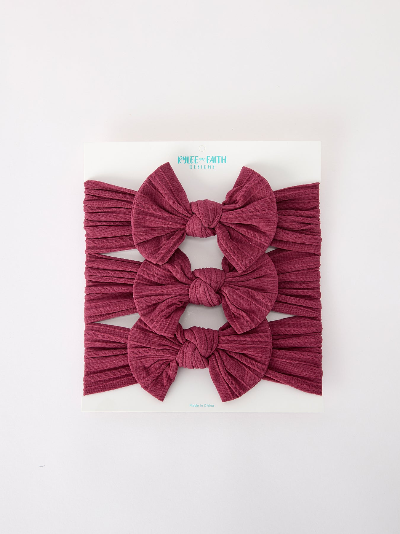 Three Little Tots Baby Girl Bow Headband Same Color 3 Piece Set, in Burgundy