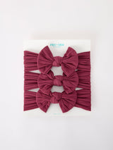 Three Little Tots Baby Girl Bow Headband Same Color 3 Piece Set, in Burgundy