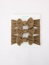 Three Little Tots Baby Girl Bow Headband Same Color 3 Piece Set, in Mocha