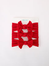 Three Little Tots Baby Girl Bow Headband Same Color 3 Piece Set, in Red