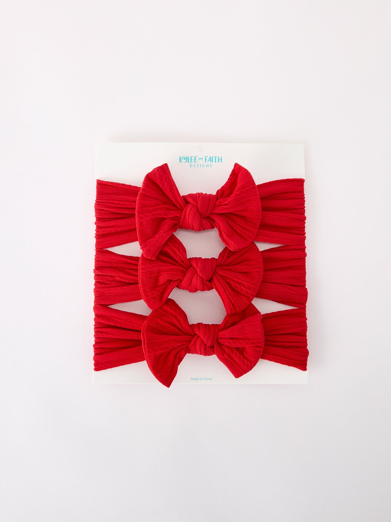 Three Little Tots Baby Girl Bow Headband Same Color 3 Piece Set, in Red