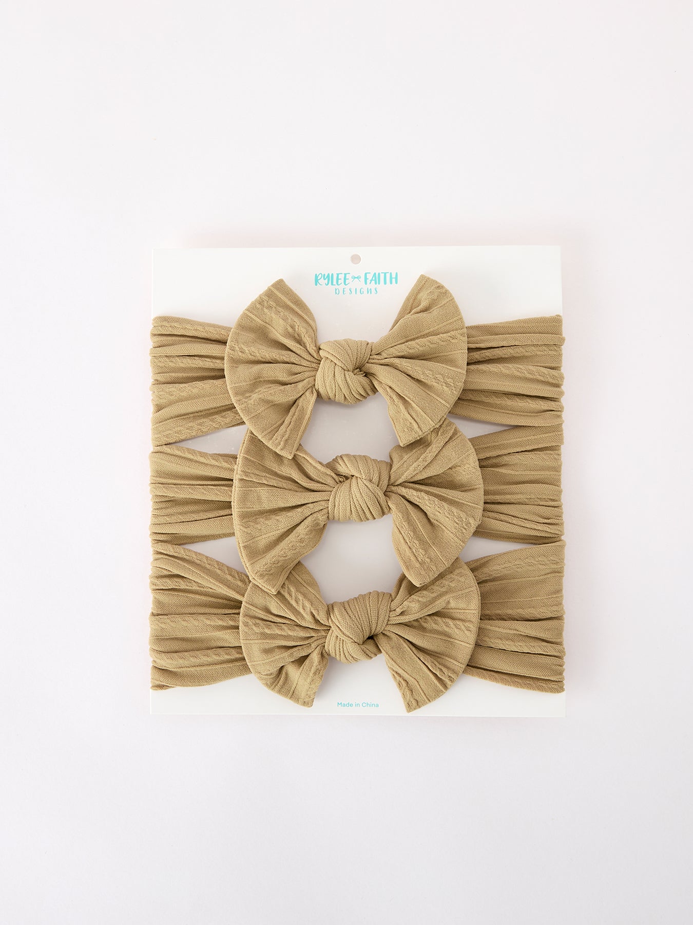 Three Little Tots Baby Girl Bow Headband Same Color 3 Piece Set, in Khaki