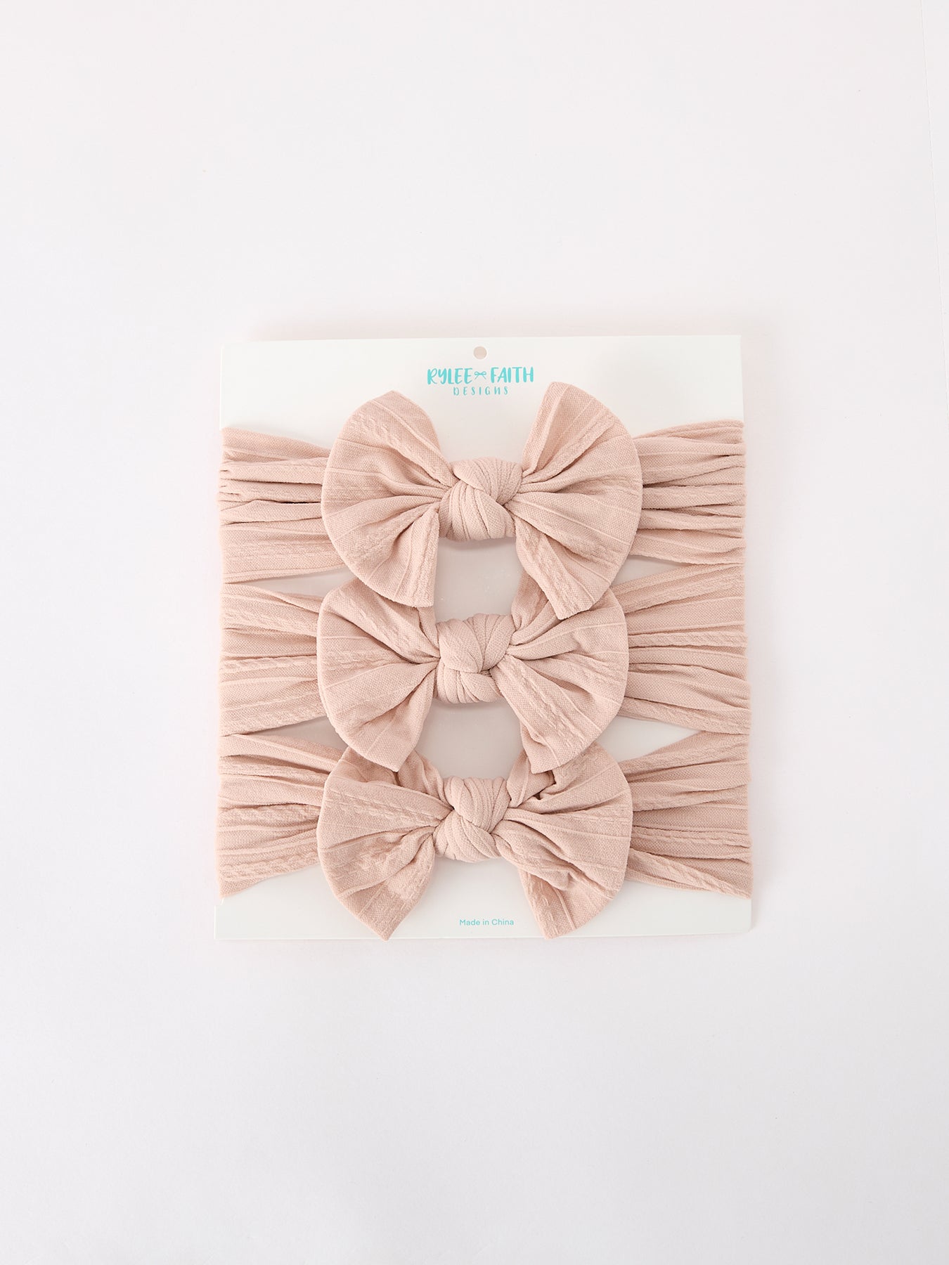 Three Little Tots Baby Girl Bow Headband Same Color 3 Piece Set, in Nude Pink