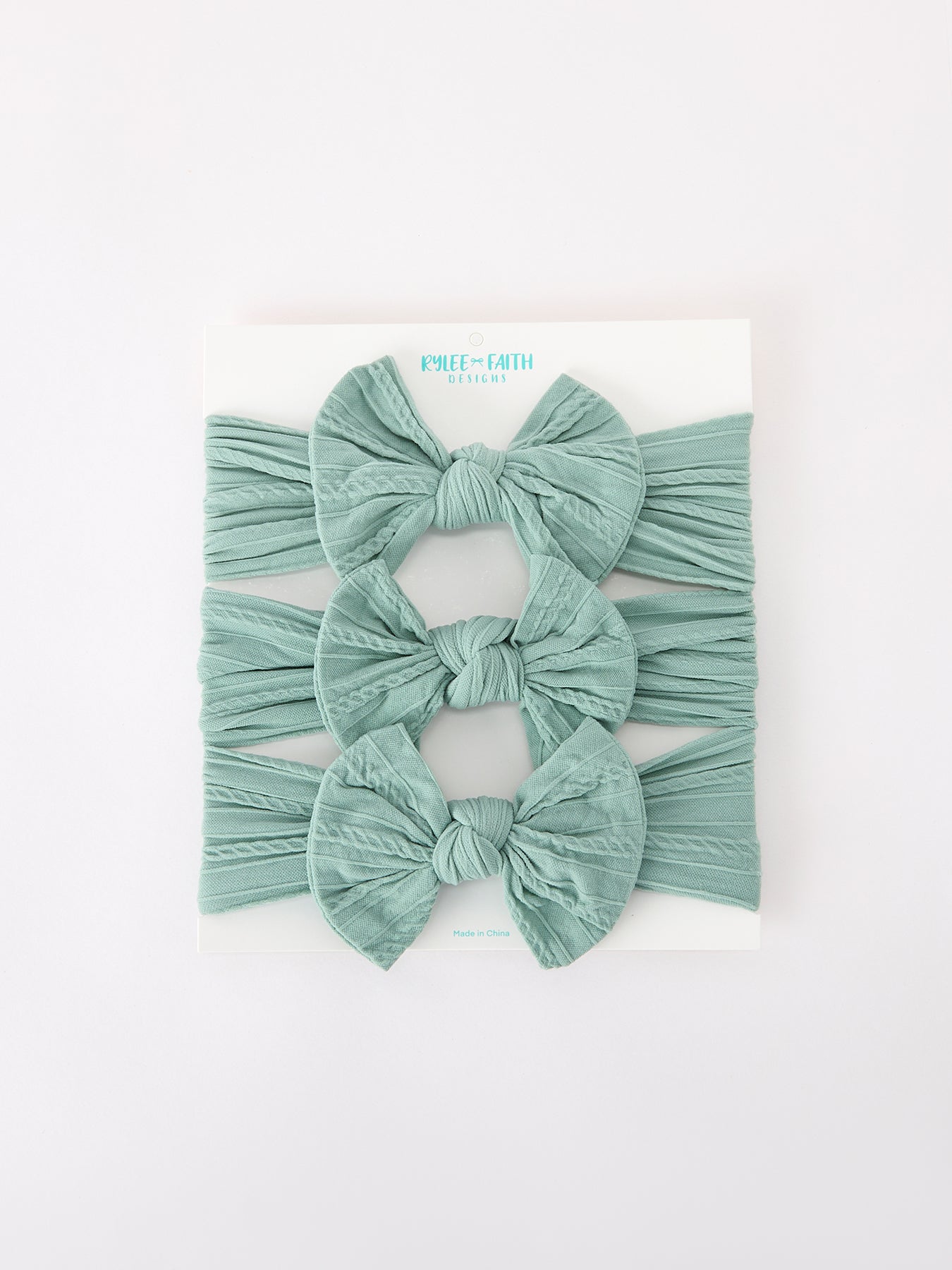 Three Little Tots Baby Girl Bow Headband Same Color 3 Piece Set, in Sage Green