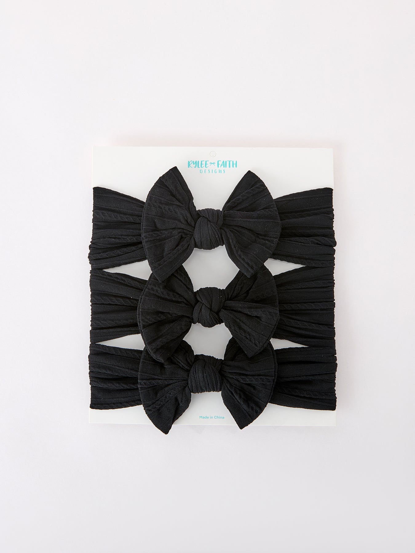 Three Little Tots Baby Girl Bow Headband Same Color 3 Piece Set, in Black