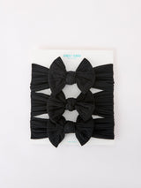 Three Little Tots Baby Girl Bow Headband Same Color 3 Piece Set, in Black