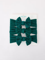 Three Little Tots Baby Girl Bow Headband Same Color 3 Piece Set, in Forest Green