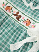 Western Plaid Horse Embroidered Girl Dress