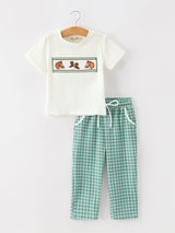 Three Little Tots Western Plaid Horse Embroidery Boy Pants Set, supplementary photo
