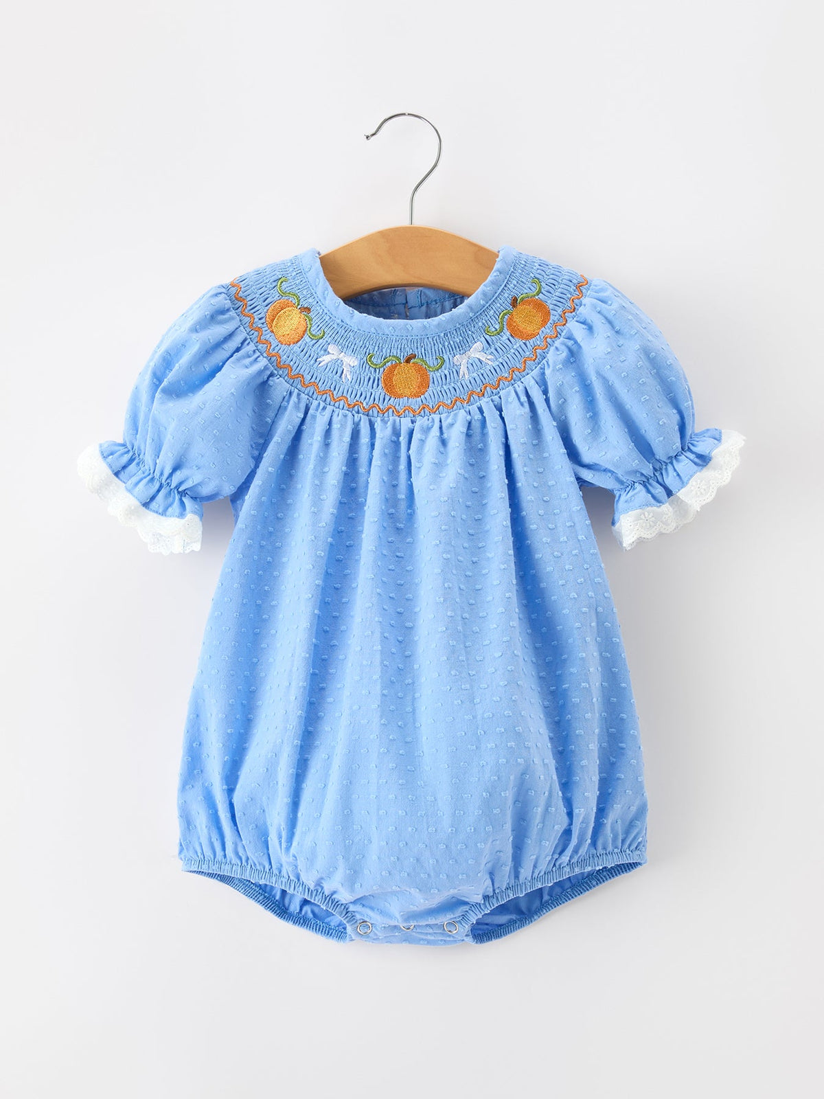 Three Little Tots Halloween Thanksgiving Pumpkin Smocked Bubble Romper, supplementary photo