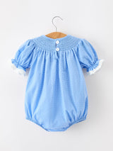 Three Little Tots Halloween Thanksgiving Pumpkin Smocked Bubble Romper, another angle