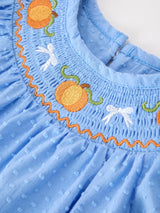 Three Little Tots Halloween Thanksgiving Pumpkin Smocked Bubble Romper, second additional photo