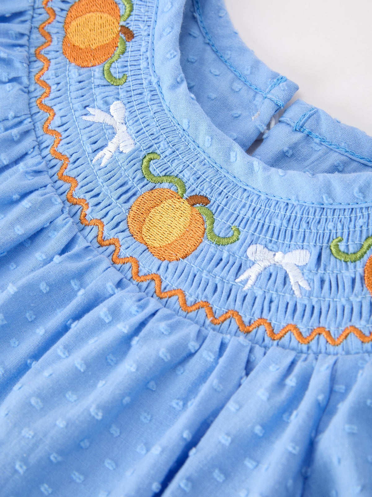 Three Little Tots Halloween Thanksgiving Pumpkin Smocked Bubble Romper, second additional photo