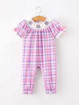 Halloween Plaid Bat Smocked Girls Romper