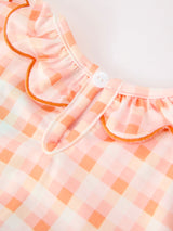 Three Little Tots Halloween Pumpkin Plaid Bow Girls Dress, extra product detail