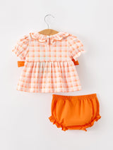 Three Little Tots Halloween Pumpkin Plaid Girls Bloomer Set, additional product photo